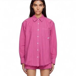🩷 $725 Alexander Wang Striped Set Boyfriend Shirt & Boxers Sz M Joker Pink